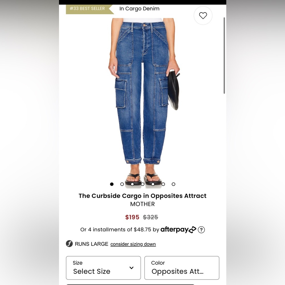 MOTHER denim barrel jean the curbside cargo flood in opposites attract size 23